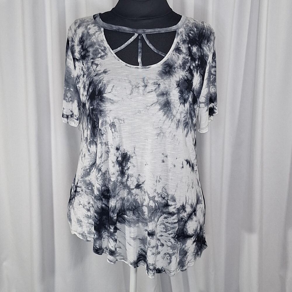 Grace & Emma XL Tie Dye Tunic Top Cutout Asym Hem Artsy Boho Grunge Lightweight